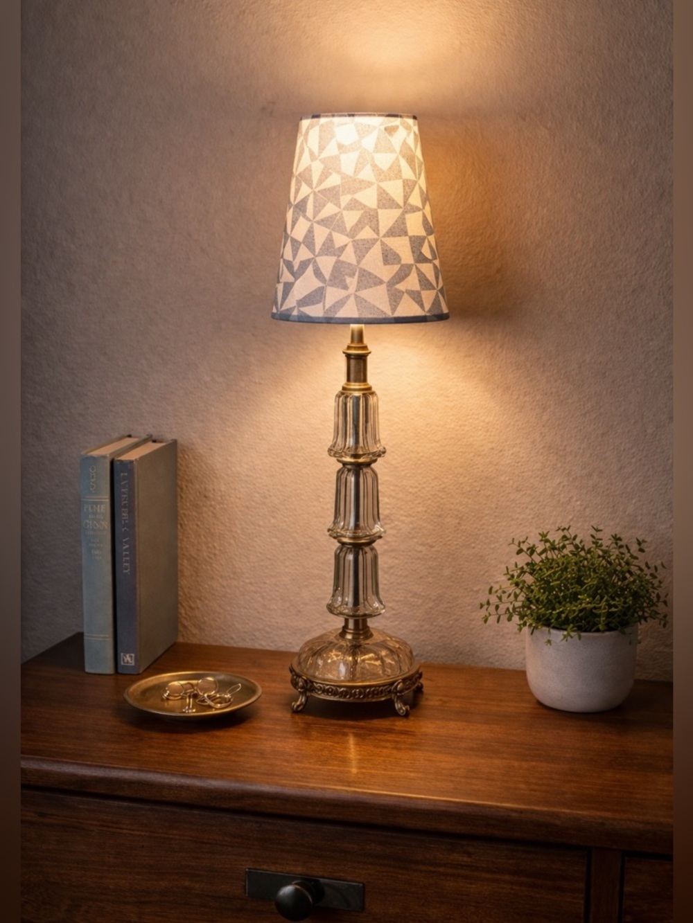 Mid Century Stacked Glass & Brass Table Lamp – Vintage MCM